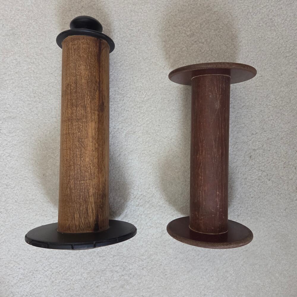 Antique Vintage Primitive Industrial Wood/Metal Textile Spools Bobbins 2 Pc Set - Picture 3 of 9